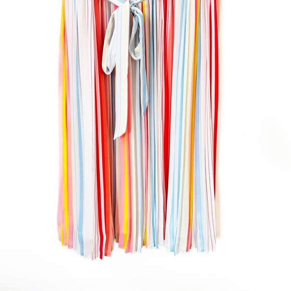Loft Womens Large Petite Rainbow Striped Pleated Belted Midi Dress - Picture 5 of 7